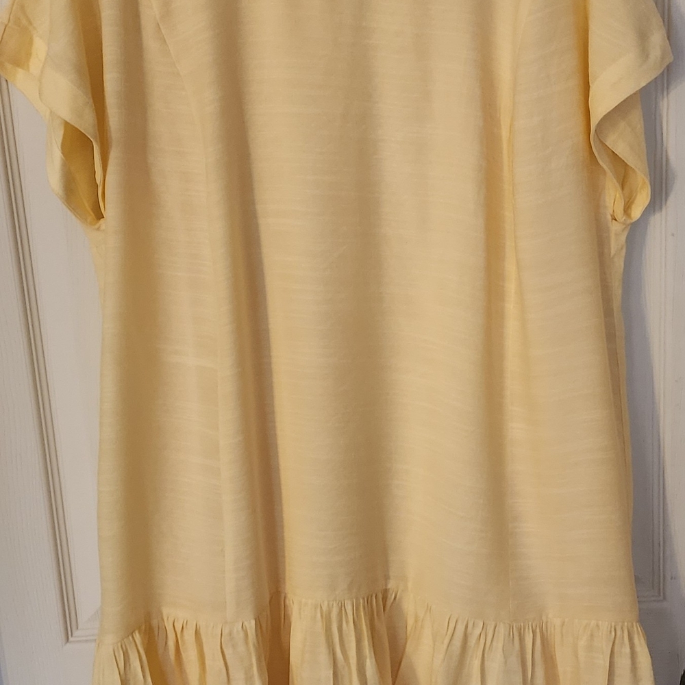 Nine West Yellow Ruffled Midi Sundress with Flutter Sleeves